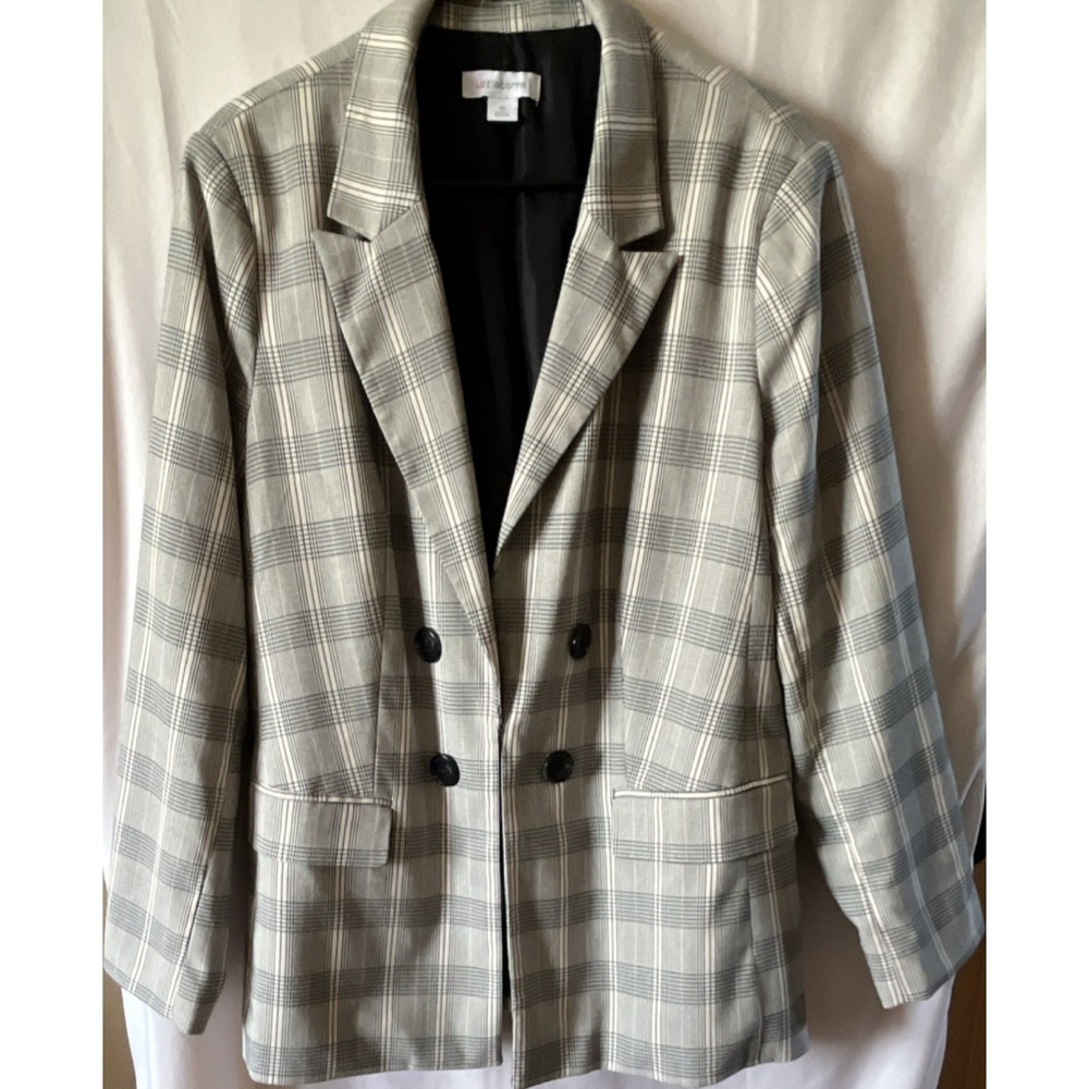 Liz Claiborne Plaid Blazer Gray, Black and Beige Women's Size 18